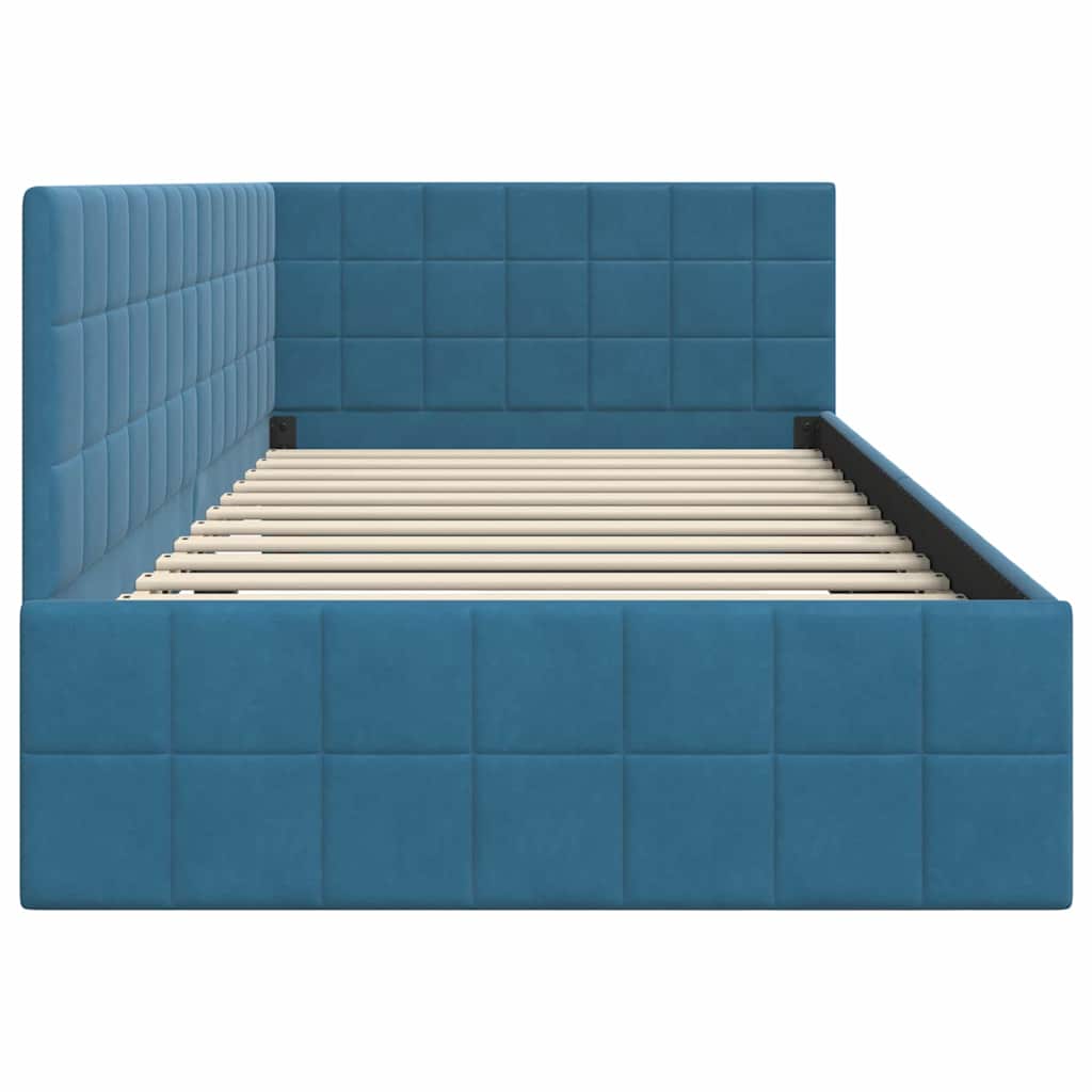 Eckbettgestell mit Kopfteil Blau 90 cm x 190 cm Samt