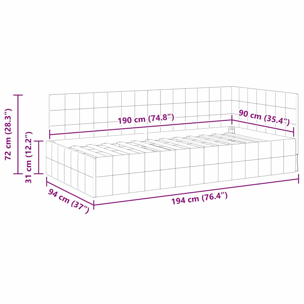 Eckbettgestell mit Kopfteil Blau 90 cm x 190 cm Samt