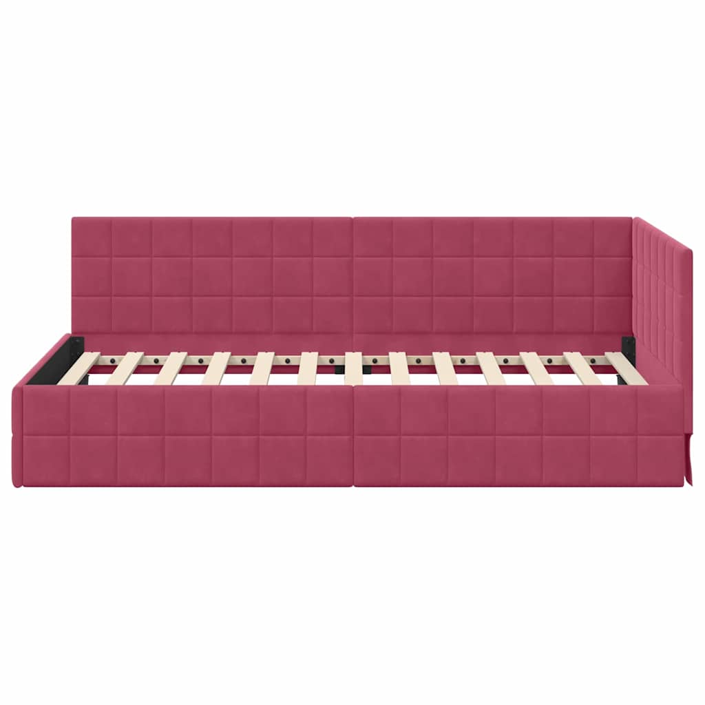 Eckbettgestell mit Kopfteil Weinrot 90 cm x 190 cm Samt