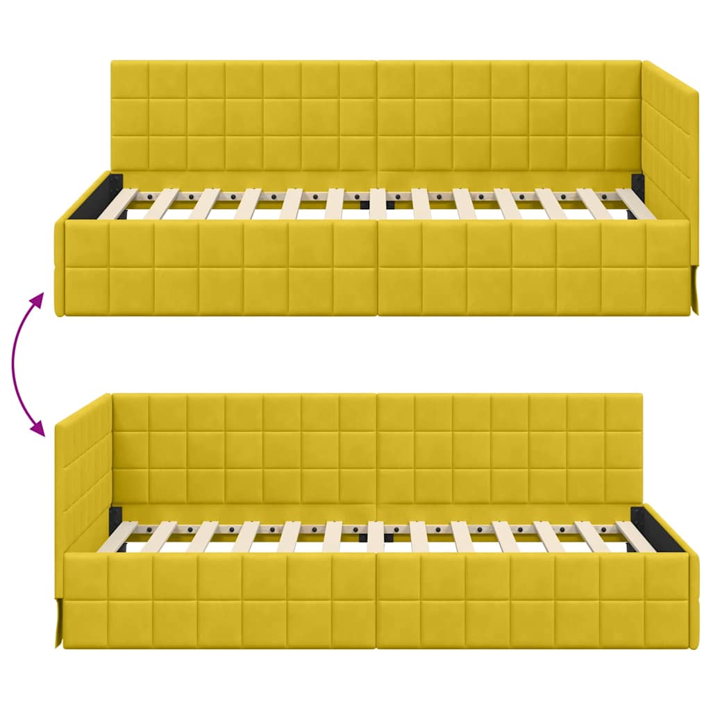 Eckbettgestell mit Kopfteil Gelb 90 cm x 190 cm Samt