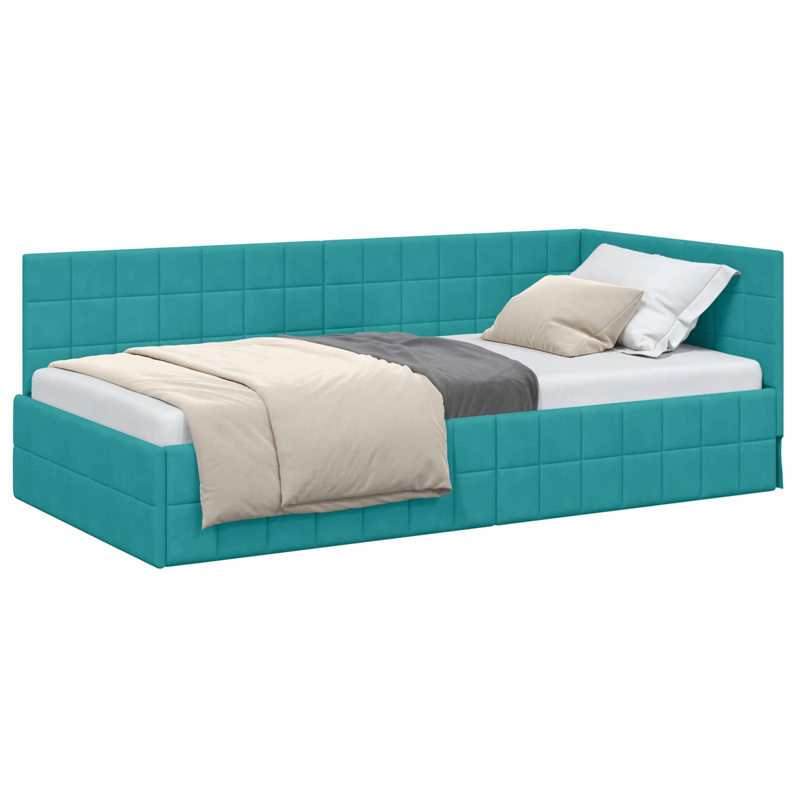 Eckbettgestell mit Kopfteil Türkis 90 cm x 190 cm Samt