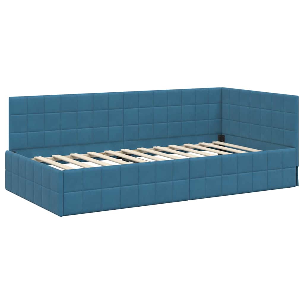 Eckbettgestell mit Kopfteil Blau 90 cm x 200 cm Samt