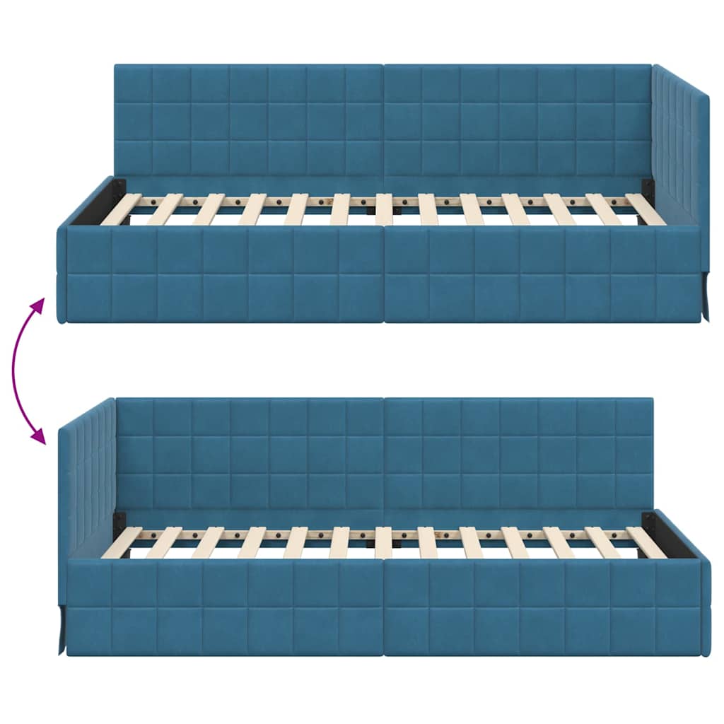Eckbettgestell mit Kopfteil Blau 90 cm x 200 cm Samt