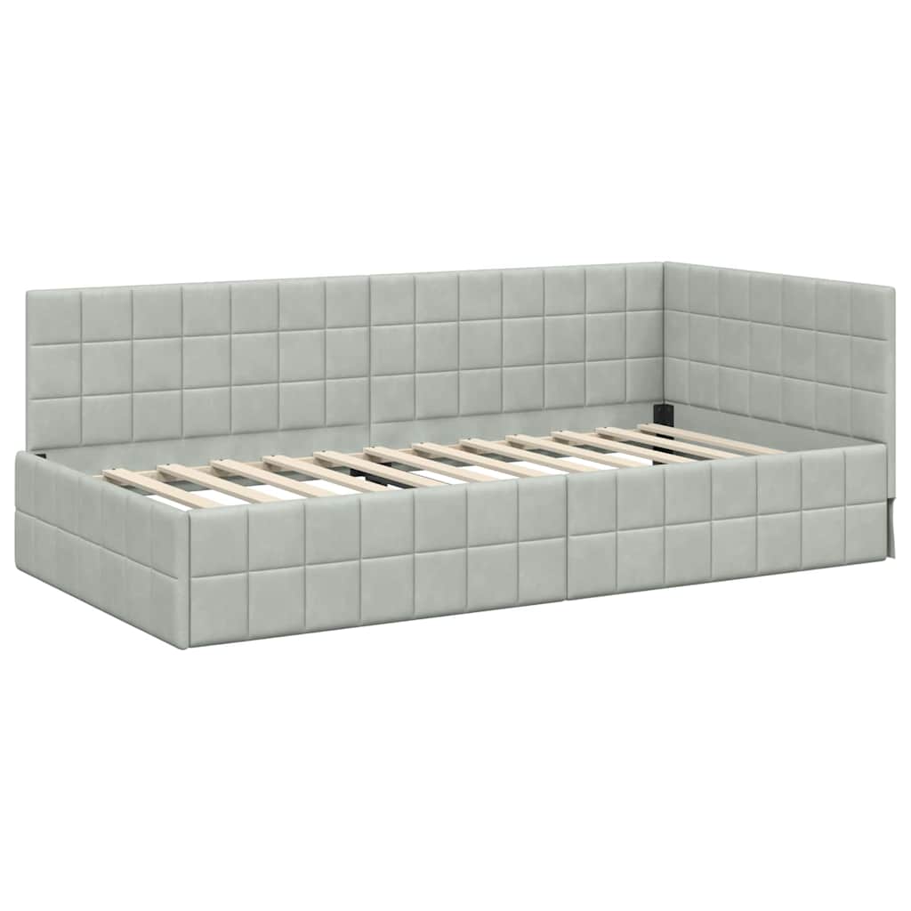 Eckbettgestell mit Kopfteil Hellgrau 90 cm x 200 cm Samt