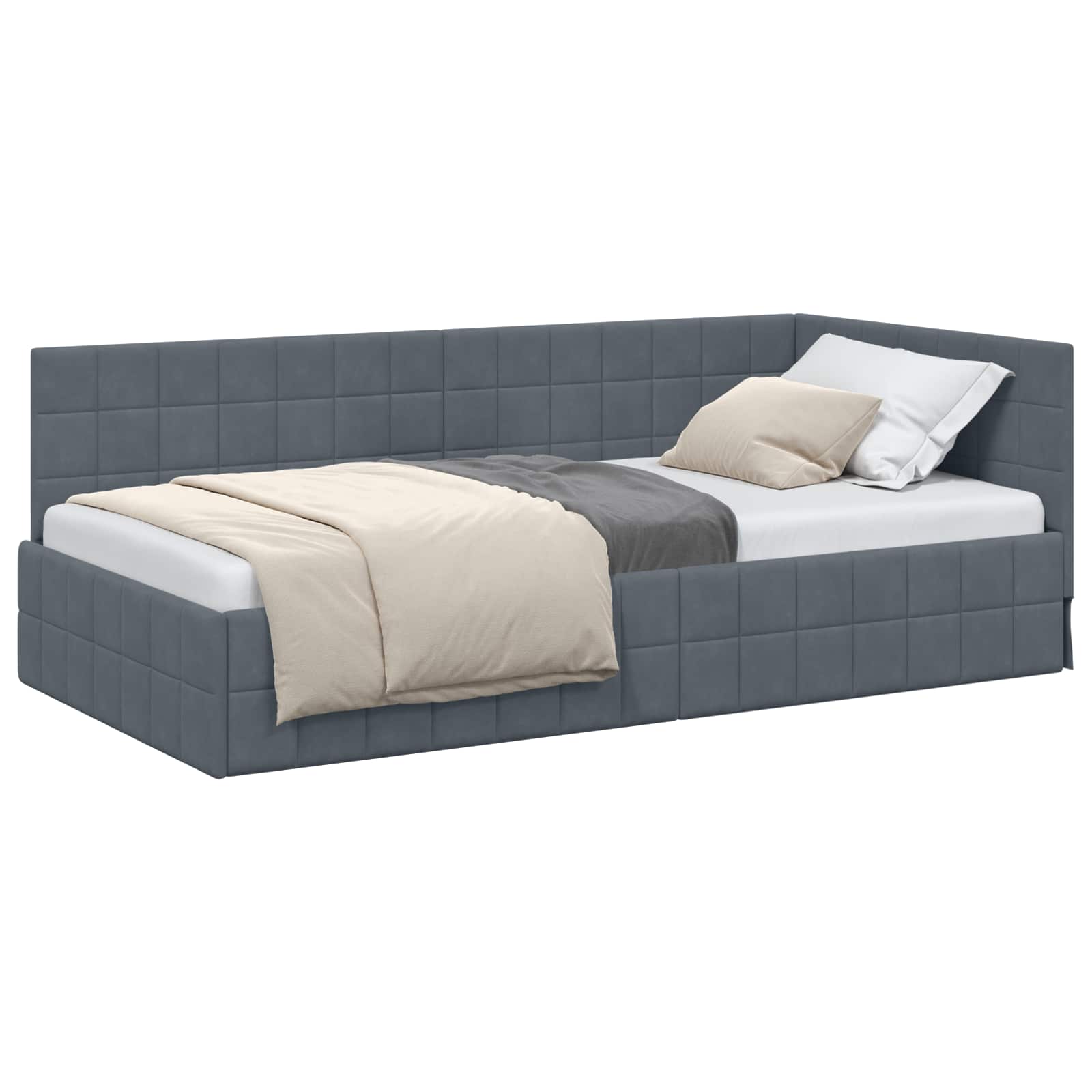 Eckbettgestell mit Kopfteil Dunkelgrau 90 cm x 200 cm Samt