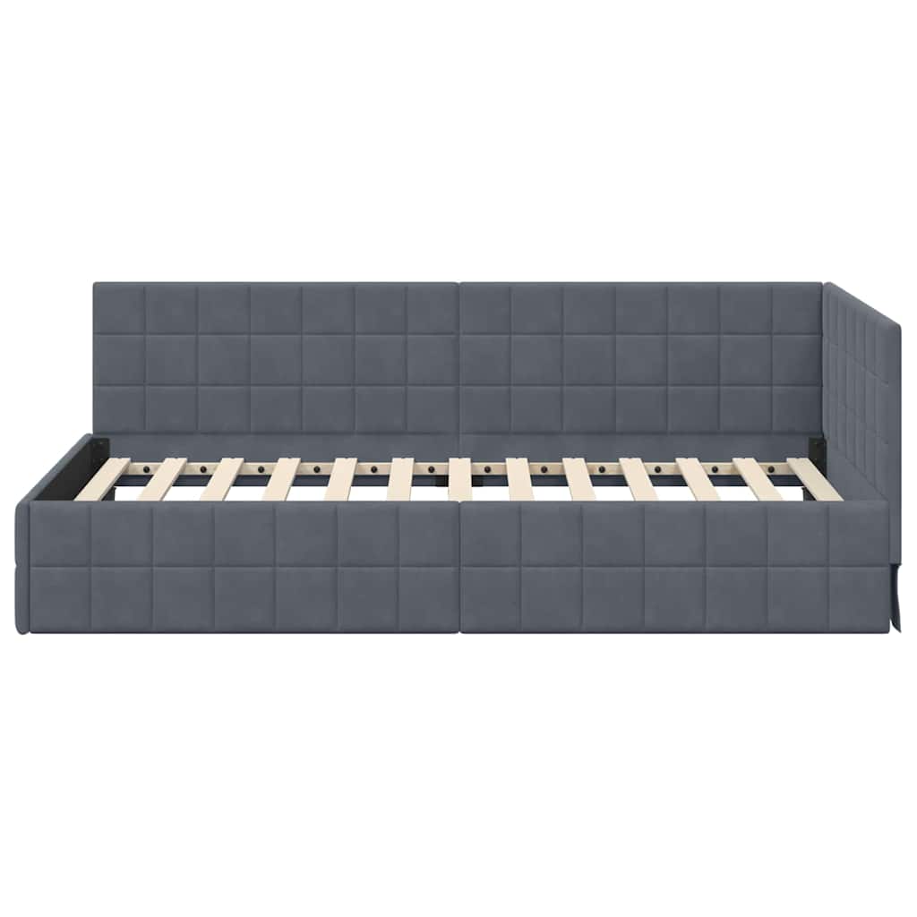 Eckbettgestell mit Kopfteil Dunkelgrau 90 cm x 200 cm Samt