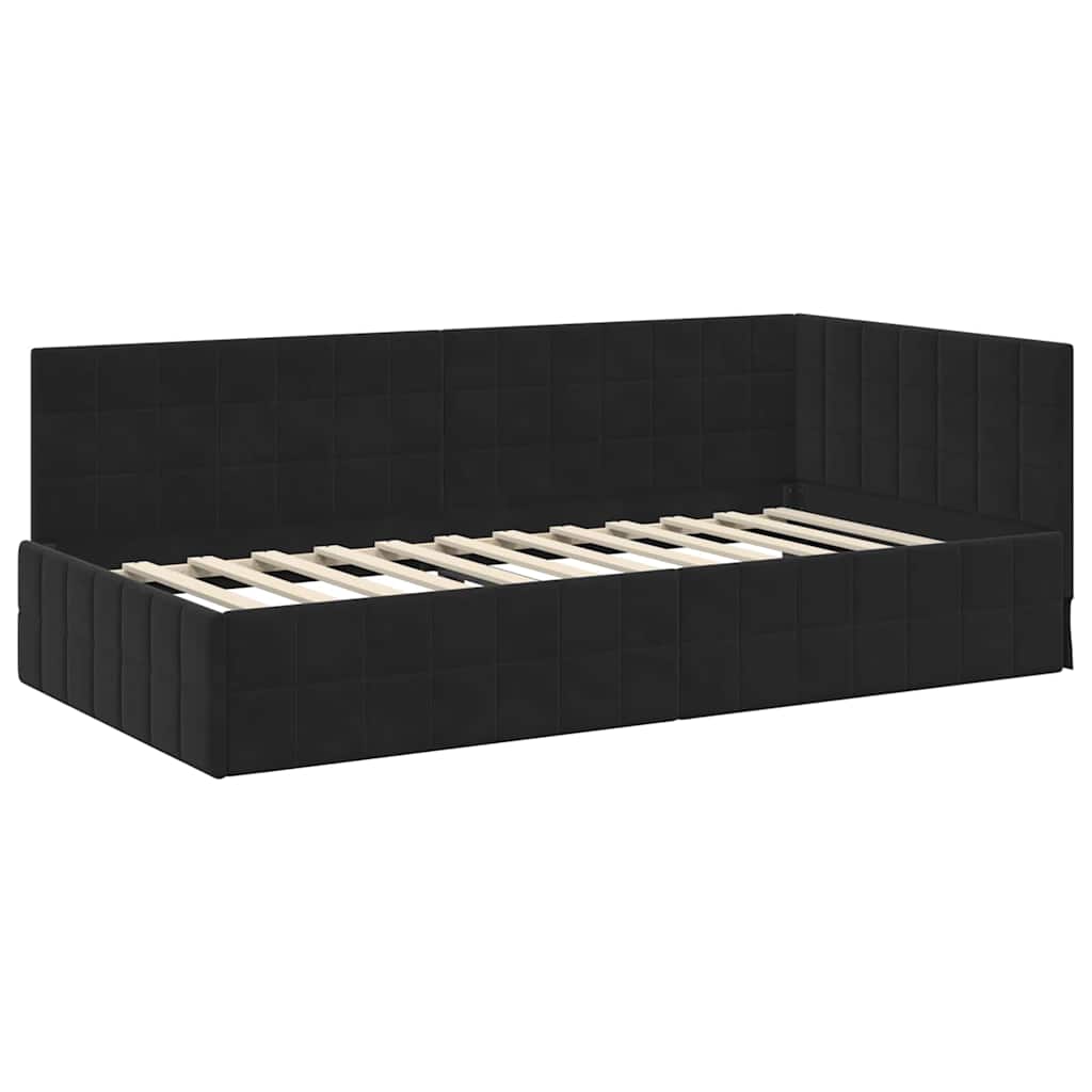 Eckbettgestell mit Kopfteil Schwarz 90 cm x 200 cm Samt