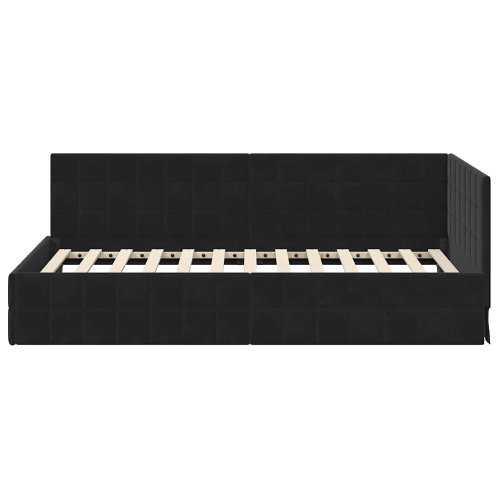 Eckbettgestell mit Kopfteil Schwarz 90 cm x 200 cm Samt