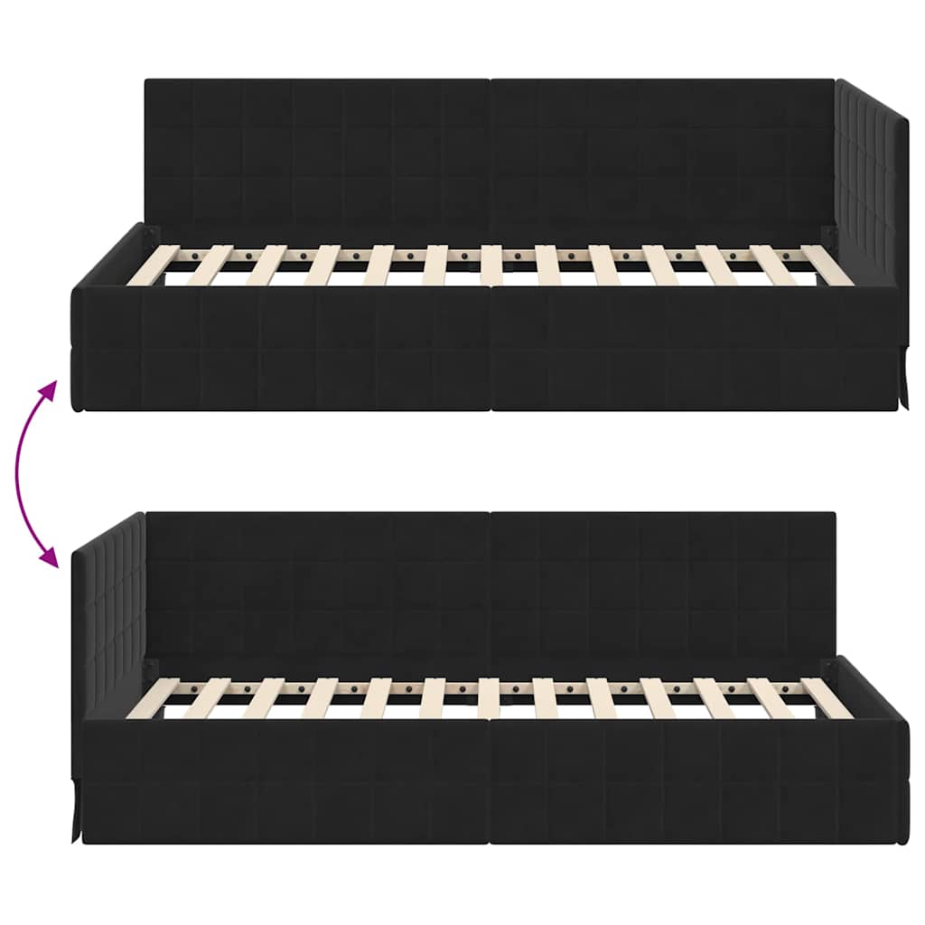 Eckbettgestell mit Kopfteil Schwarz 90 cm x 200 cm Samt