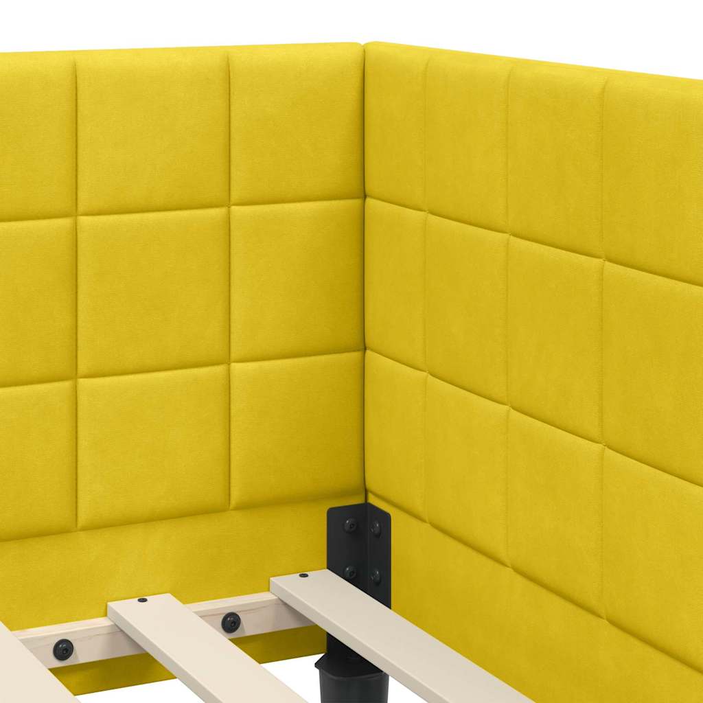 Eckbettgestell mit Kopfteil Gelb 90 cm x 200 cm Samt