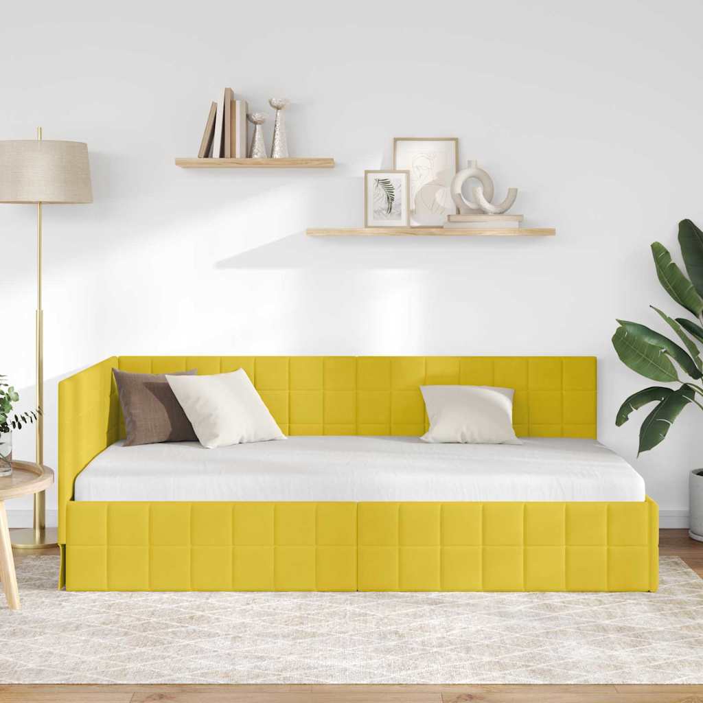 Eckbettgestell mit Kopfteil Gelb 90 cm x 200 cm Samt