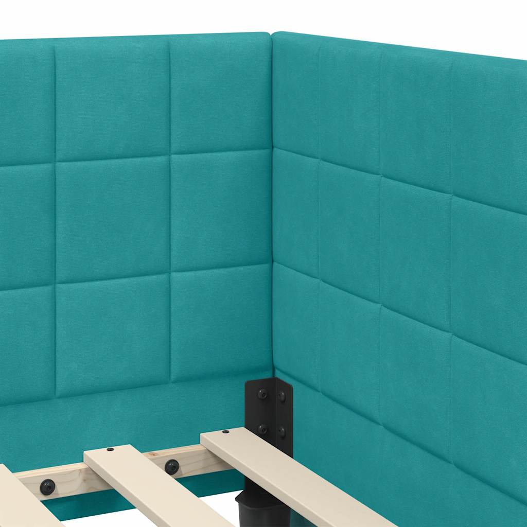 Eckbettgestell mit Kopfteil Türkis 90 cm x 200 cm Samt