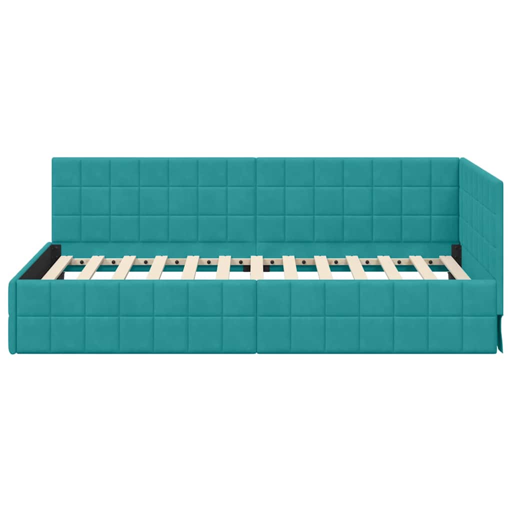 Eckbettgestell mit Kopfteil Türkis 90 cm x 200 cm Samt