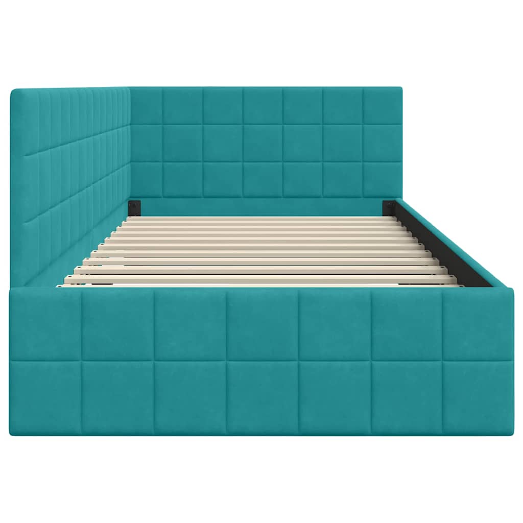 Eckbettgestell mit Kopfteil Türkis 90 cm x 200 cm Samt