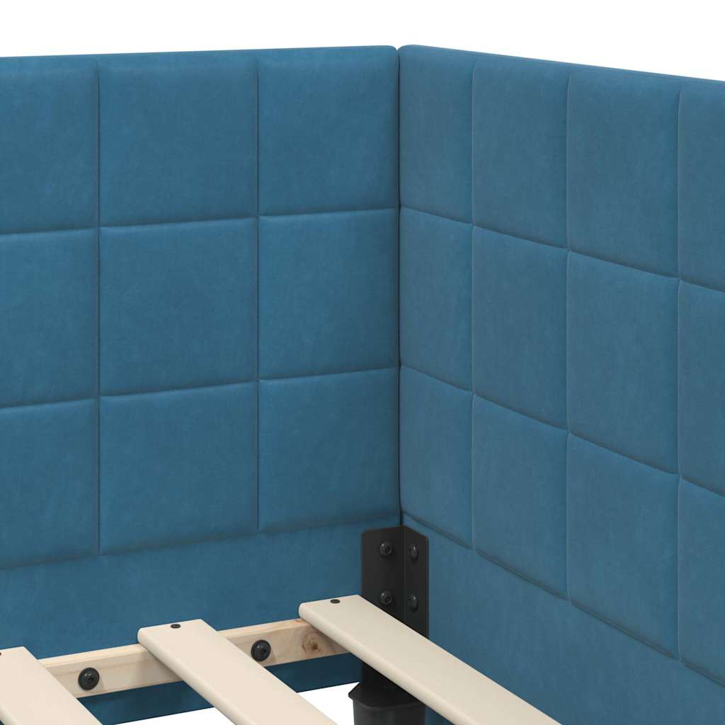 Eckbettgestell mit Kopfteil Blau 100 cm x 200 cm Samt