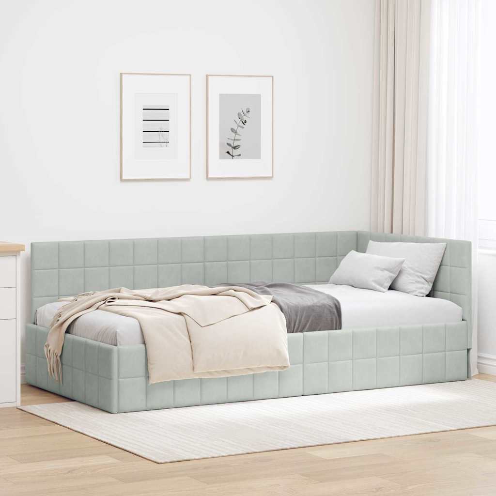 Eckbettgestell mit Kopfteil Hellgrau 100 cm x 200 cm Samt