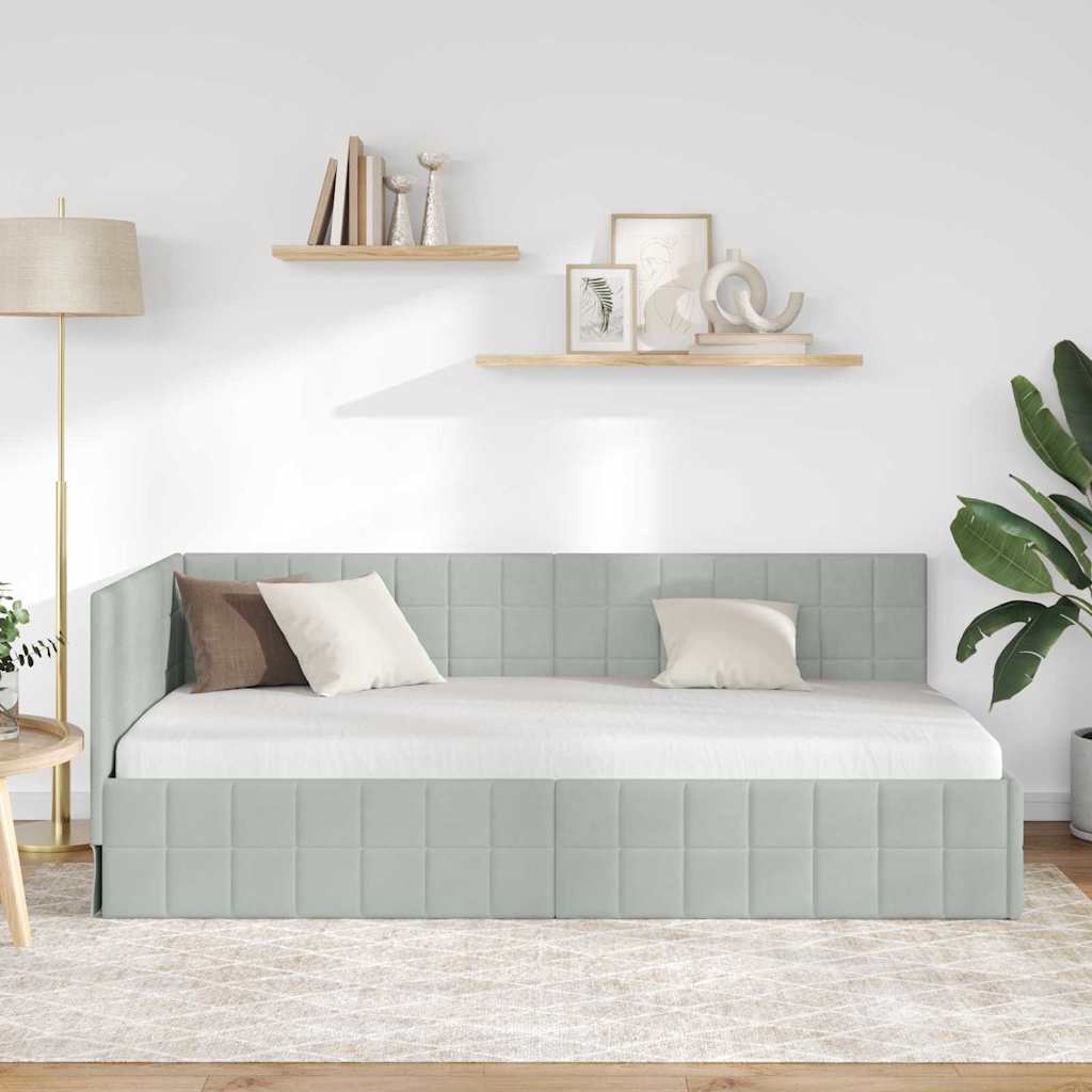 Eckbettgestell mit Kopfteil Hellgrau 100 cm x 200 cm Samt
