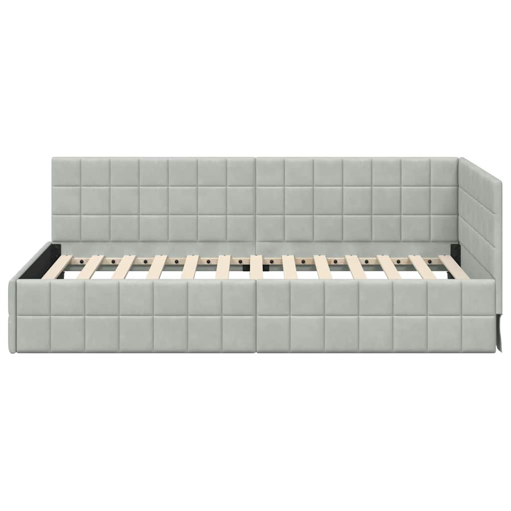 Eckbettgestell mit Kopfteil Hellgrau 100 cm x 200 cm Samt