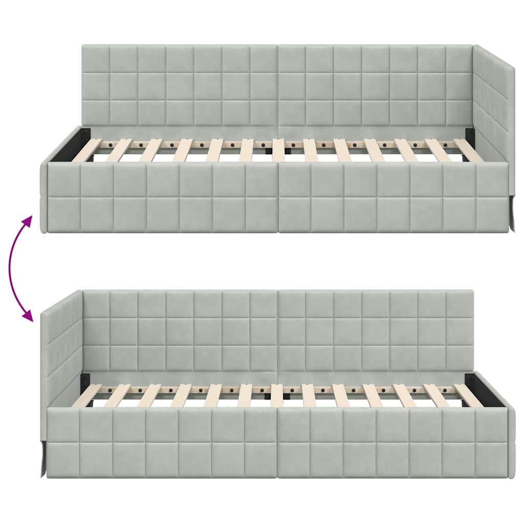 Eckbettgestell mit Kopfteil Hellgrau 100 cm x 200 cm Samt