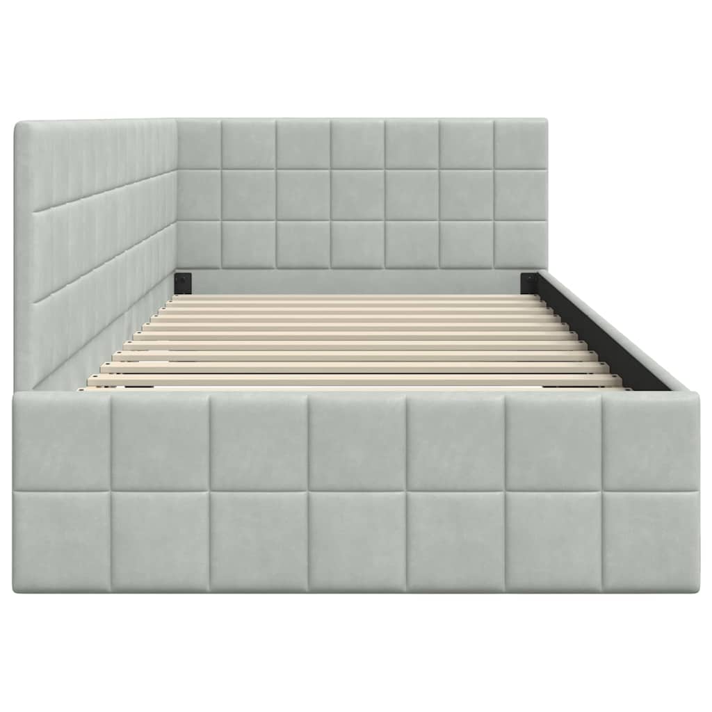 Eckbettgestell mit Kopfteil Hellgrau 100 cm x 200 cm Samt