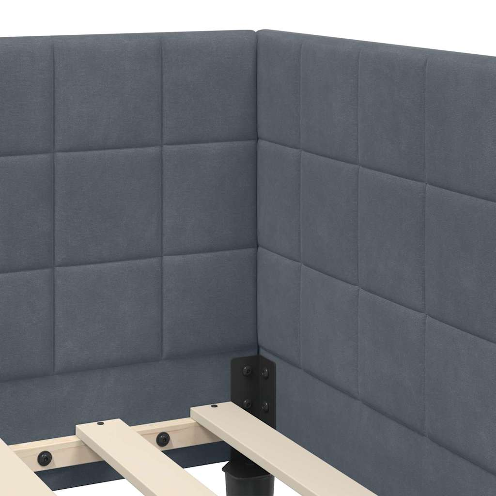 Eckbettgestell mit Kopfteil Dunkelgrau 100 cm x 200 cm Samt