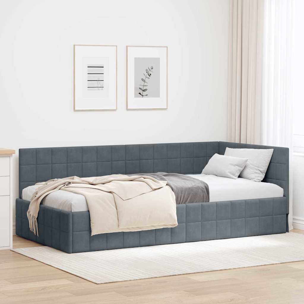 Eckbettgestell mit Kopfteil Dunkelgrau 100 cm x 200 cm Samt