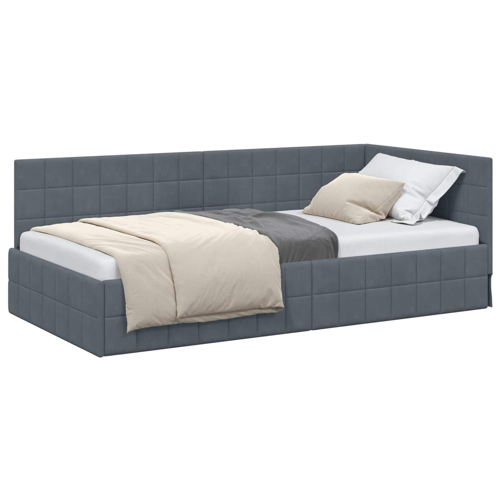 Eckbettgestell mit Kopfteil Dunkelgrau 100 cm x 200 cm Samt