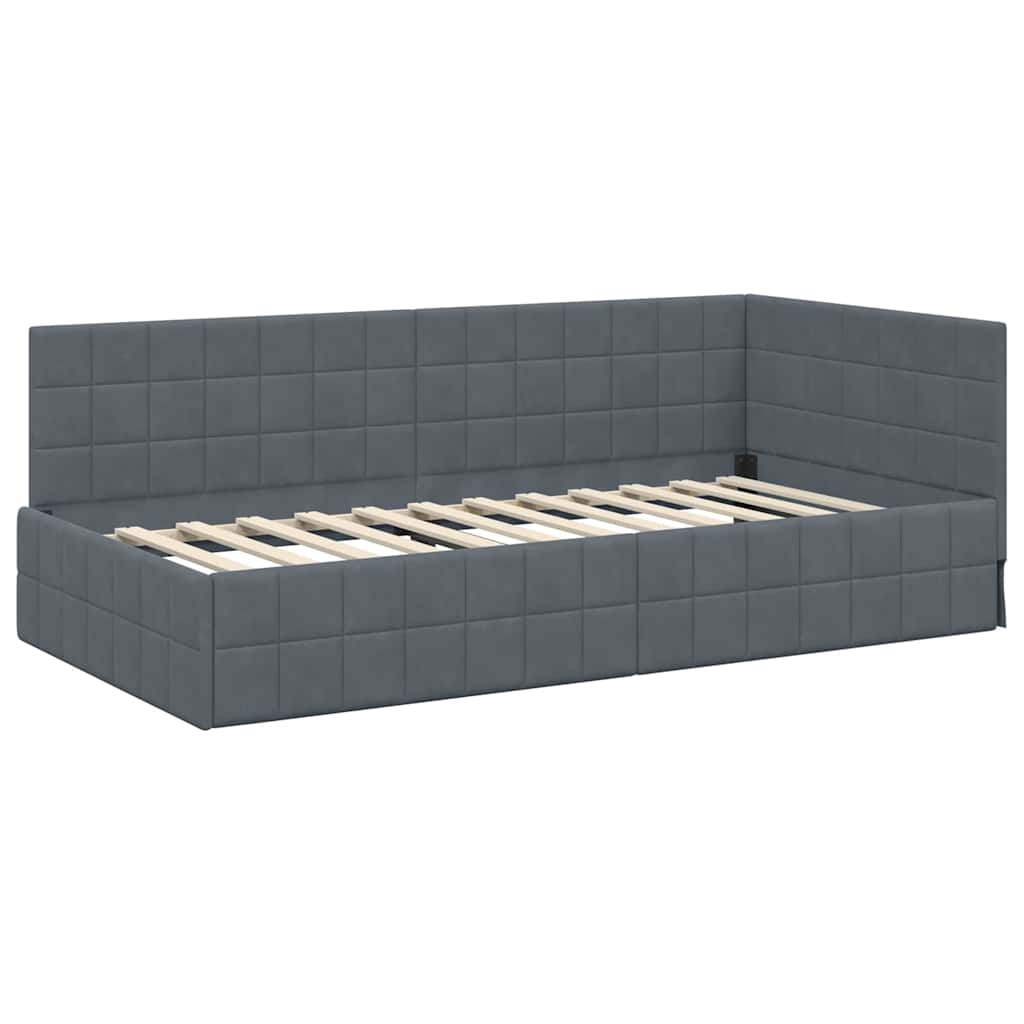 Eckbettgestell mit Kopfteil Dunkelgrau 100 cm x 200 cm Samt