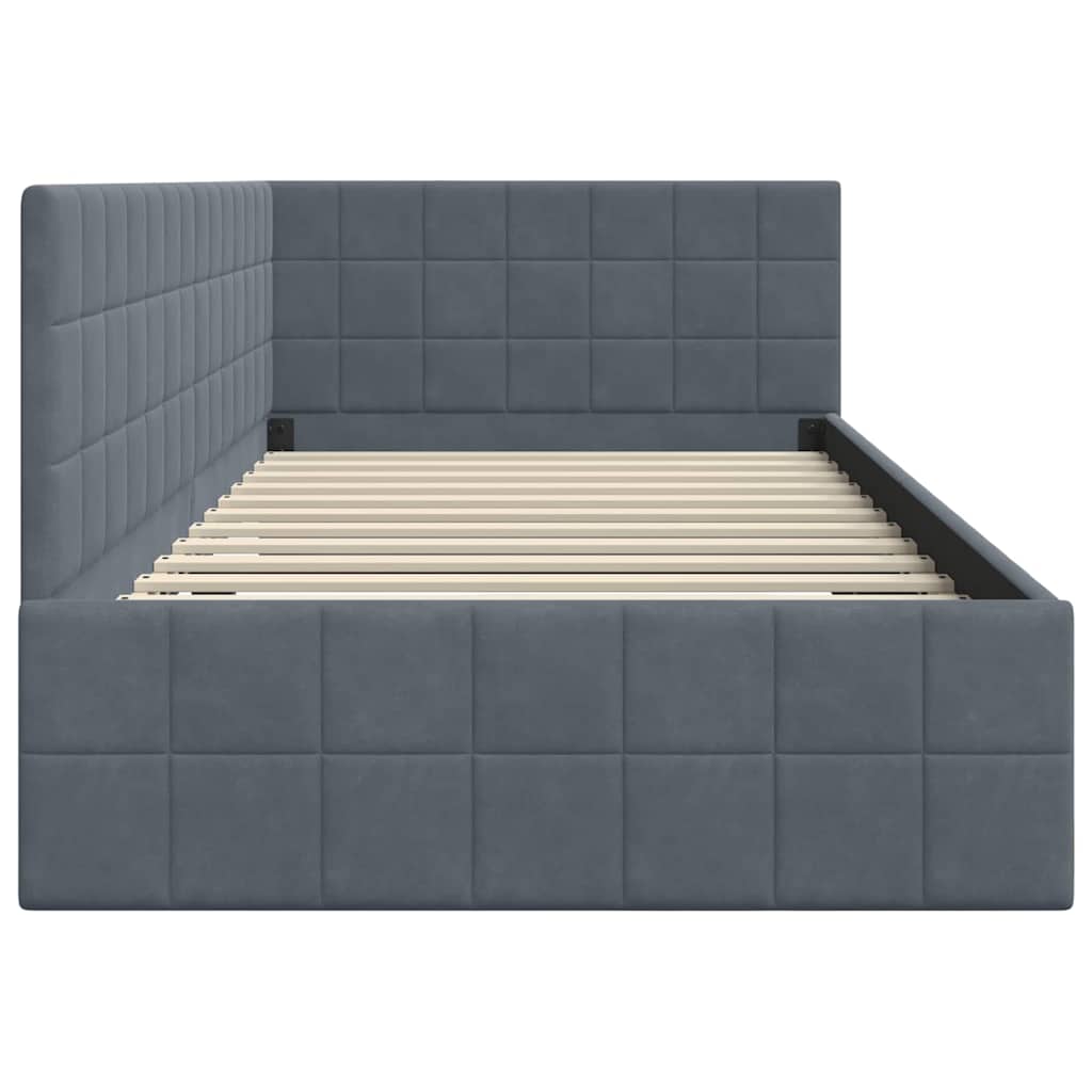 Eckbettgestell mit Kopfteil Dunkelgrau 100 cm x 200 cm Samt