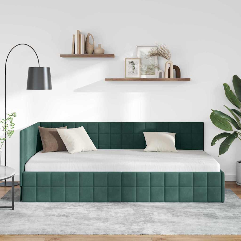 Eckbettgestell mit Kopfteil Dunkelgrün 100 cm x 200 cm Samt