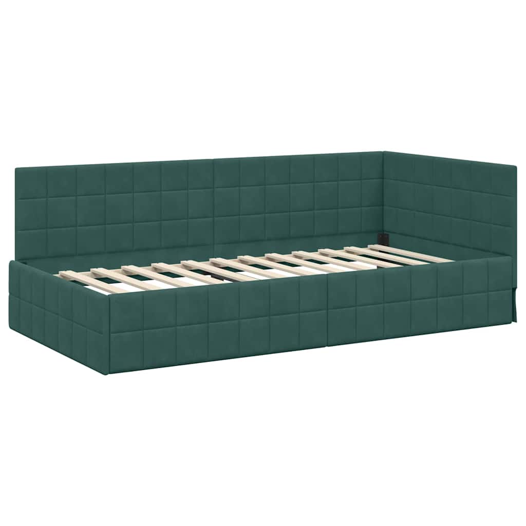 Eckbettgestell mit Kopfteil Dunkelgrün 100 cm x 200 cm Samt