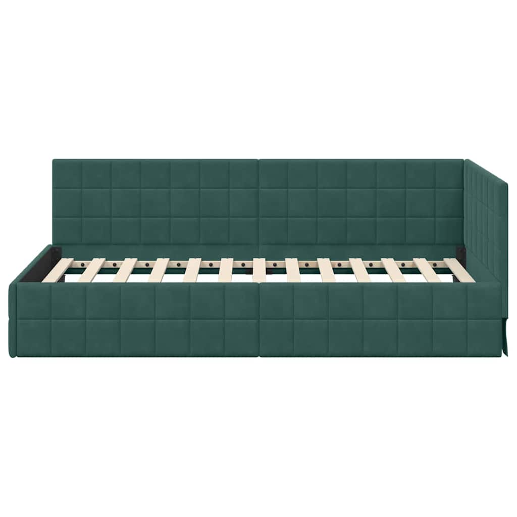 Eckbettgestell mit Kopfteil Dunkelgrün 100 cm x 200 cm Samt