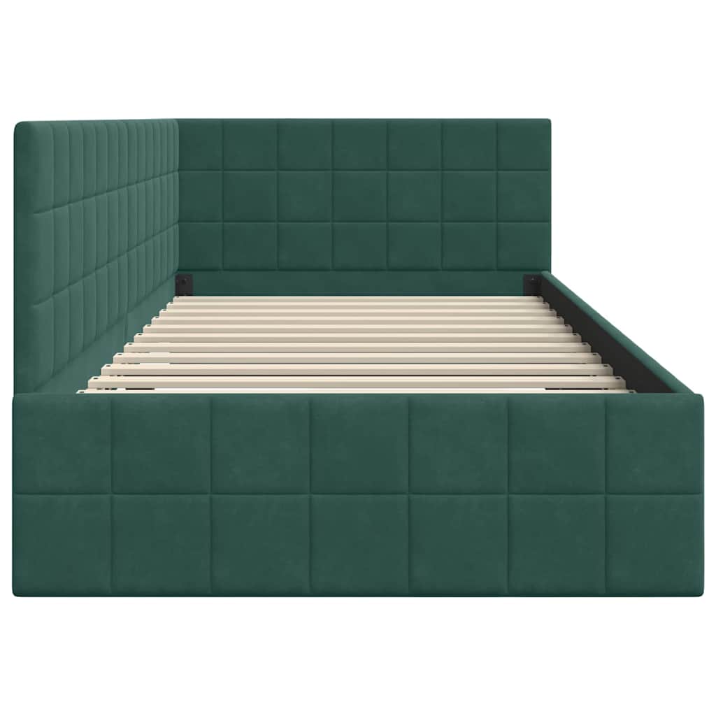 Eckbettgestell mit Kopfteil Dunkelgrün 100 cm x 200 cm Samt