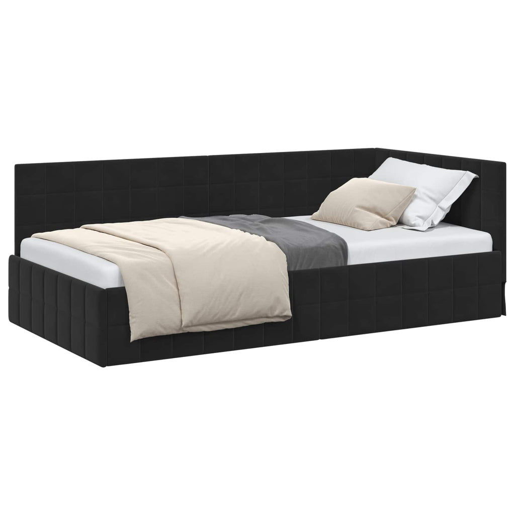 Eckbettgestell mit Kopfteil Schwarz 100 cm x 200 cm Samt