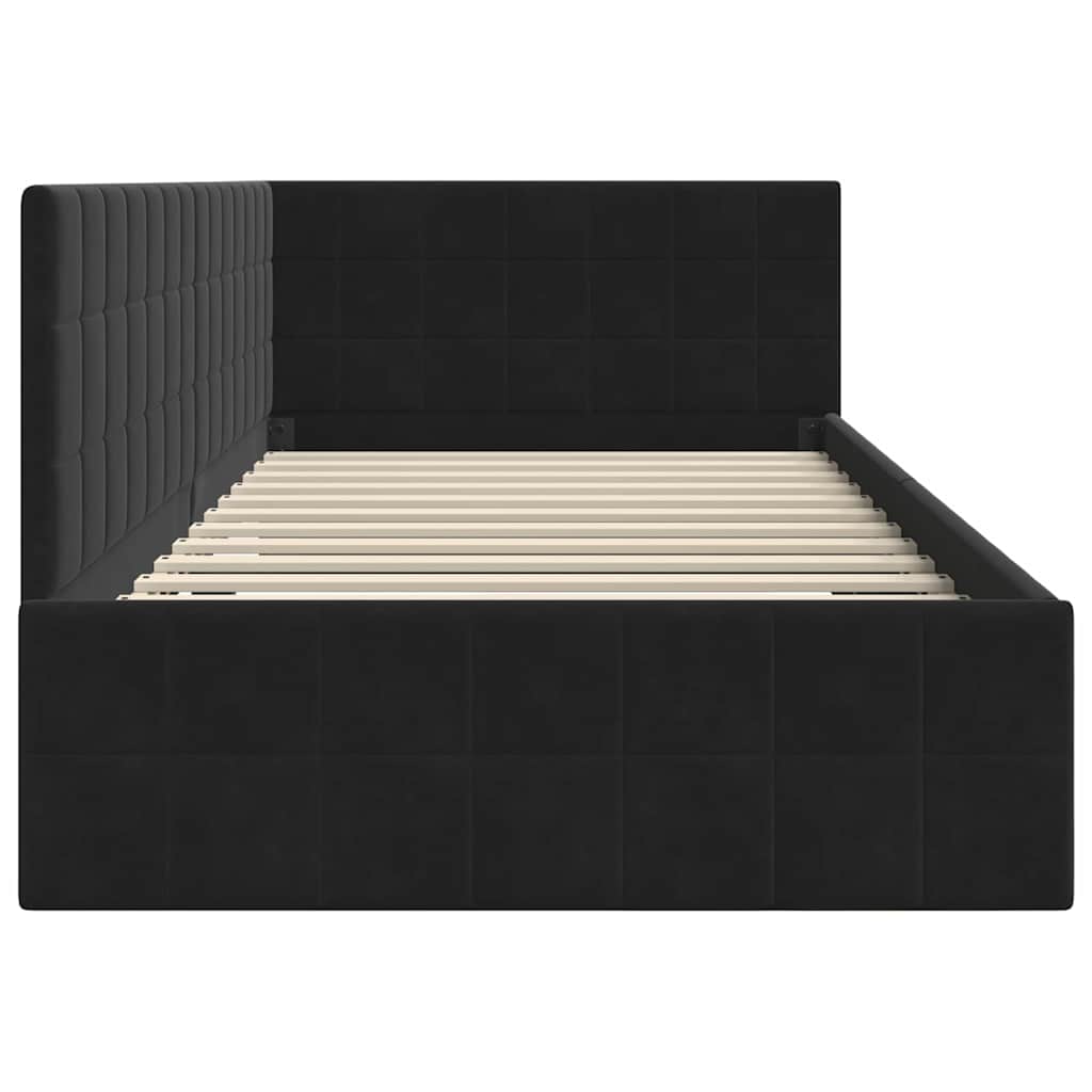 Eckbettgestell mit Kopfteil Schwarz 100 cm x 200 cm Samt