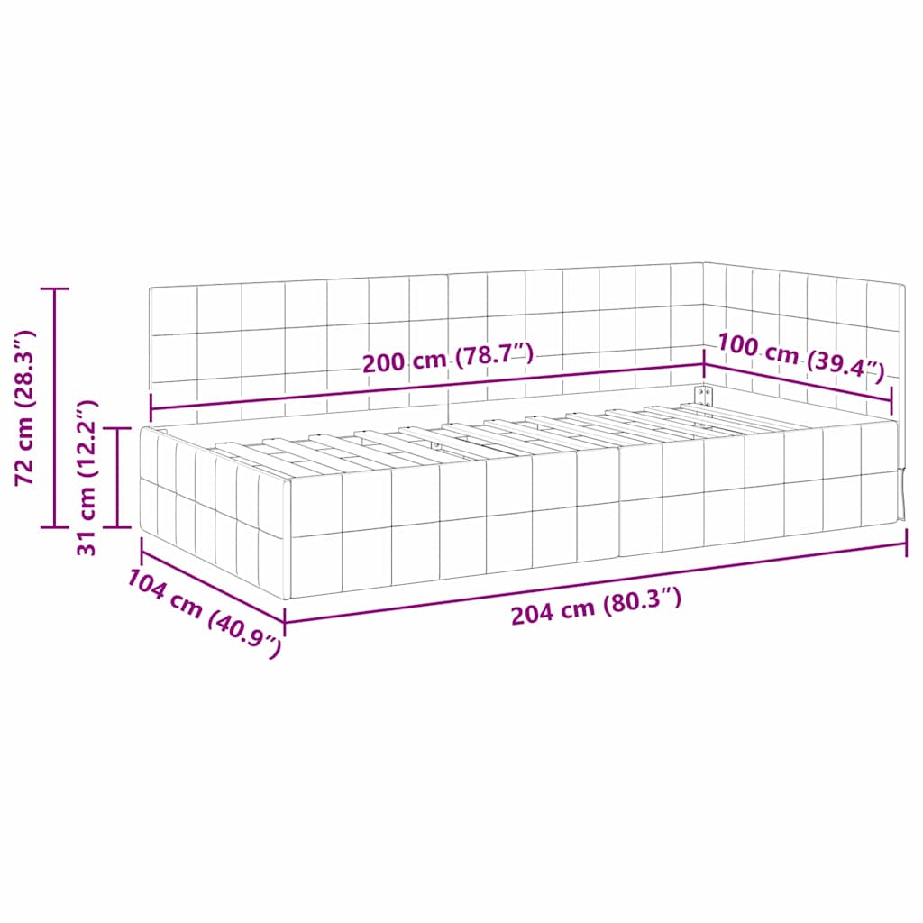 Eckbettgestell mit Kopfteil Schwarz 100 cm x 200 cm Samt