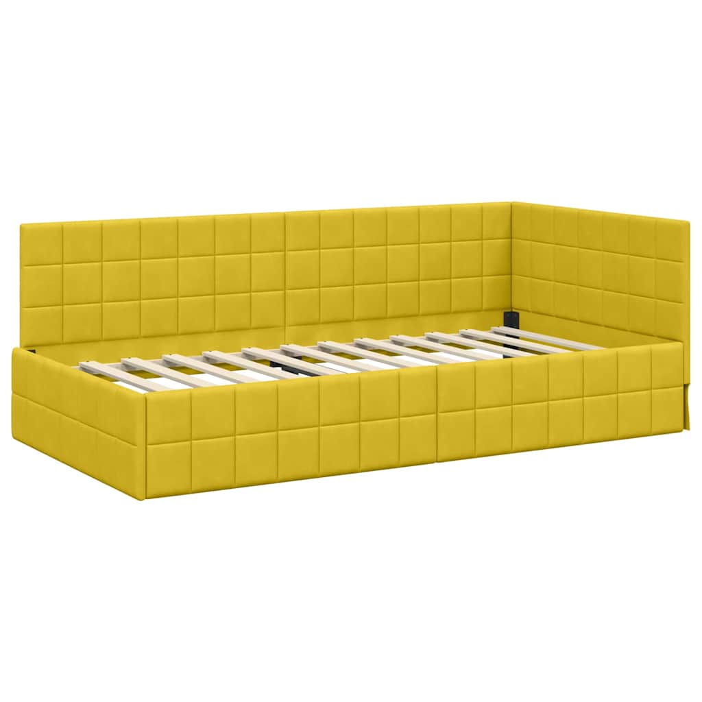 Eckbettgestell mit Kopfteil Gelb 100 cm x 200 cm Samt