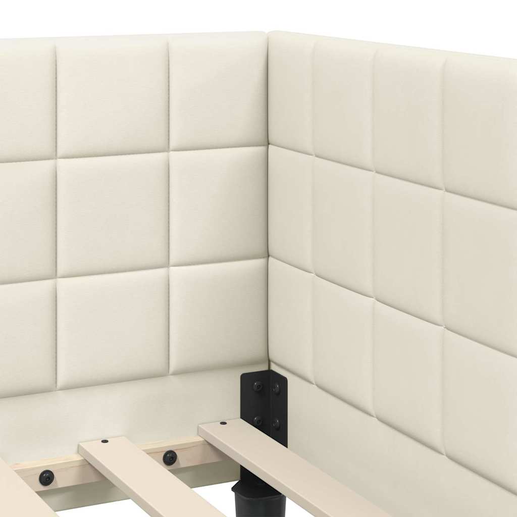 Eckbettgestell mit Kopfteil Creme 100 cm x 200 cm Samt