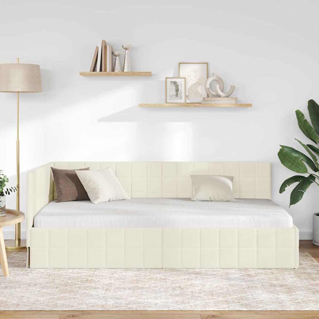 Eckbettgestell mit Kopfteil Creme 100 cm x 200 cm Samt