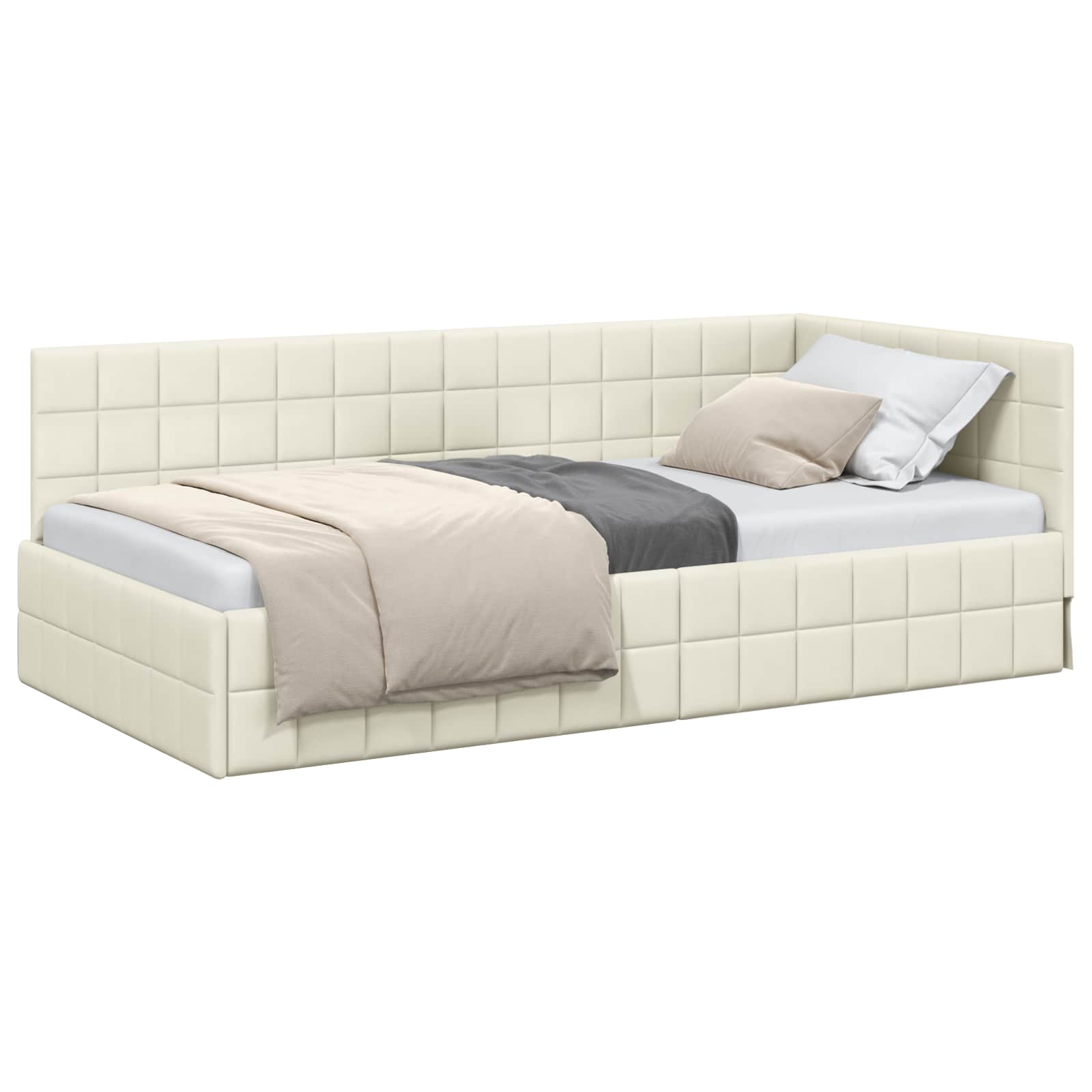 Eckbettgestell mit Kopfteil Creme 100 cm x 200 cm Samt