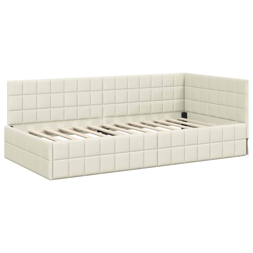 Eckbettgestell mit Kopfteil Creme 100 cm x 200 cm Samt