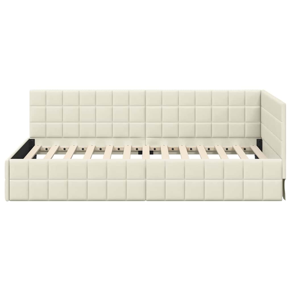 Eckbettgestell mit Kopfteil Creme 100 cm x 200 cm Samt