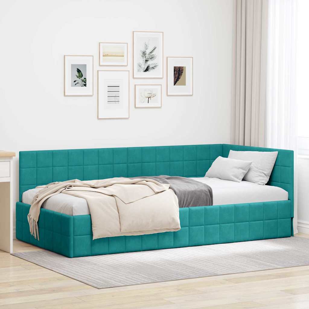 Eckbettgestell mit Kopfteil Türkis 100 cm x 200 cm Samt