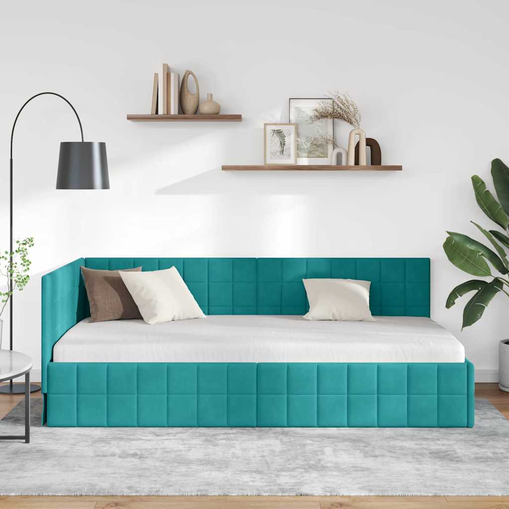 Eckbettgestell mit Kopfteil Türkis 100 cm x 200 cm Samt