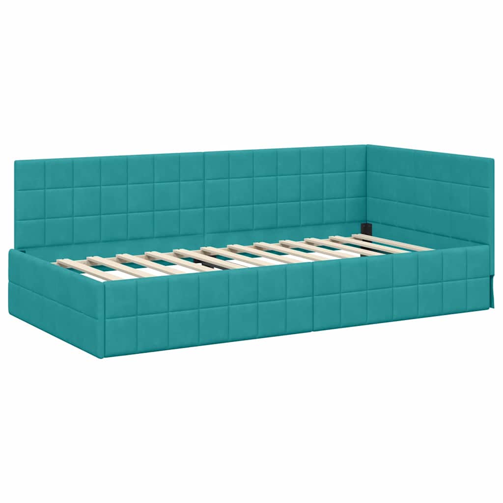 Eckbettgestell mit Kopfteil Türkis 100 cm x 200 cm Samt