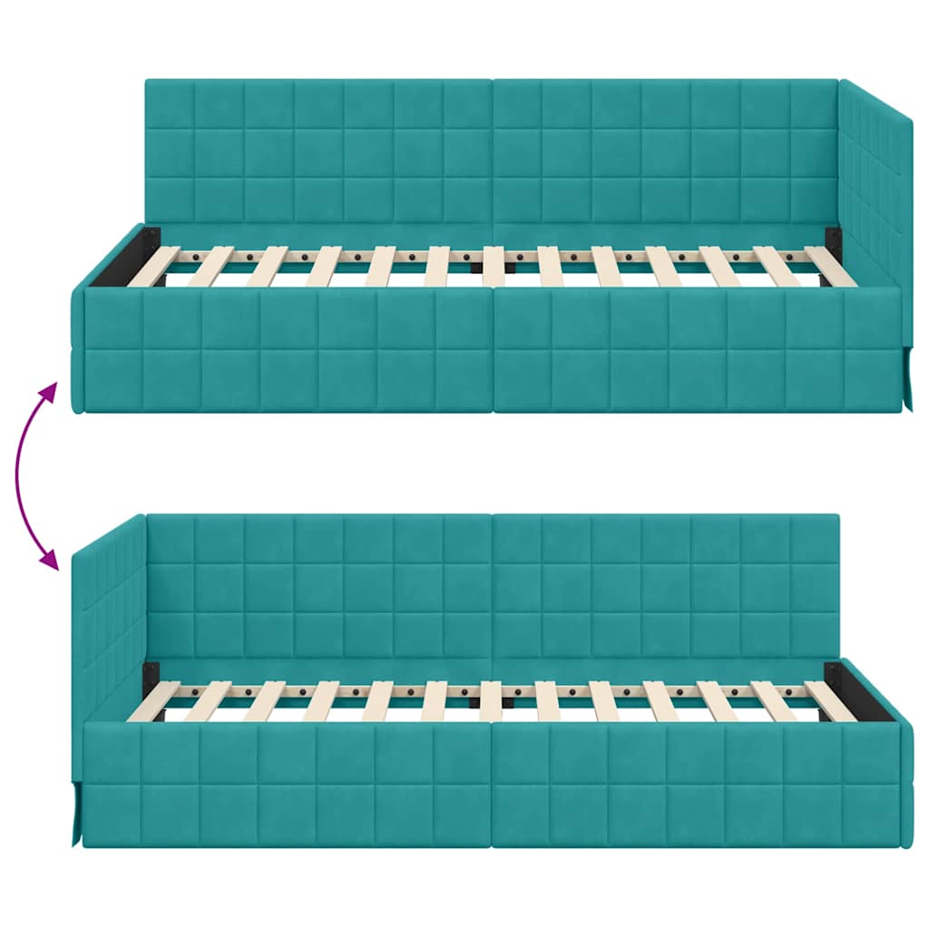 Eckbettgestell mit Kopfteil Türkis 100 cm x 200 cm Samt