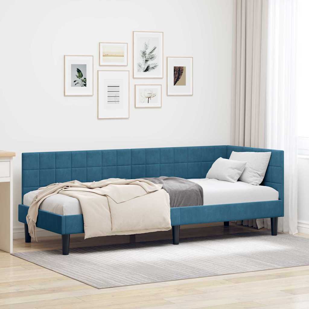 Eckbettgestell mit Kopfteil Blau 80 cm x 200 cm Samt