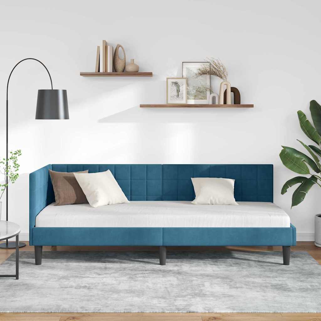 Eckbettgestell mit Kopfteil Blau 80 cm x 200 cm Samt