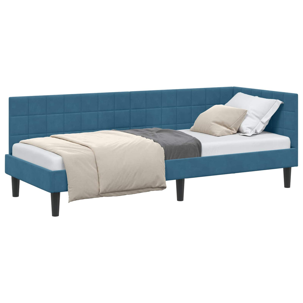 Eckbettgestell mit Kopfteil Blau 80 cm x 200 cm Samt