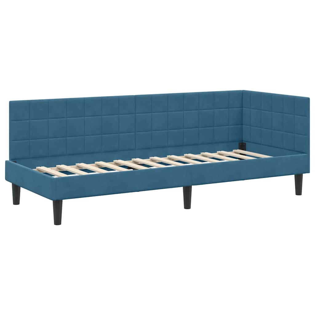 Eckbettgestell mit Kopfteil Blau 80 cm x 200 cm Samt